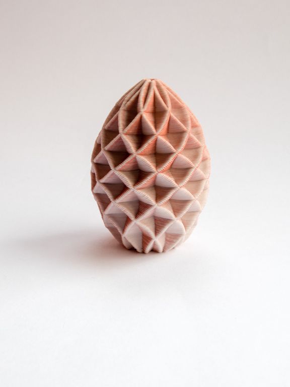 pine cone, red/white porcelain