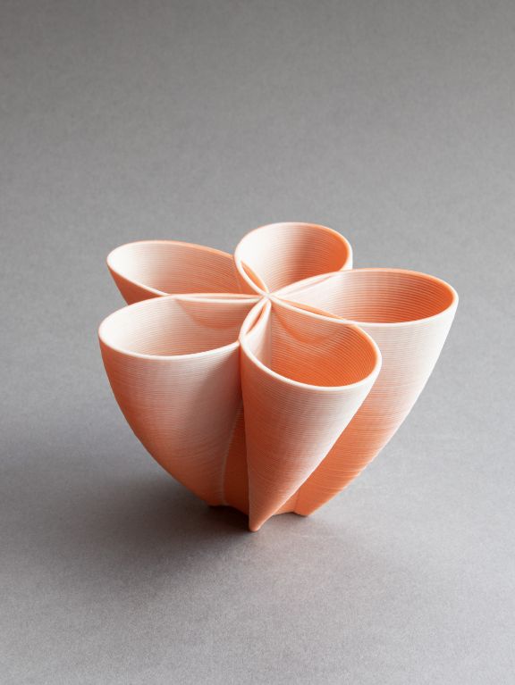 cinquefoil bowl, orange/white porcelain