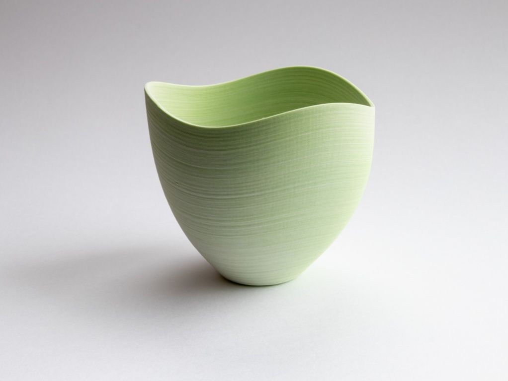 wave bowl, green/white porcelain